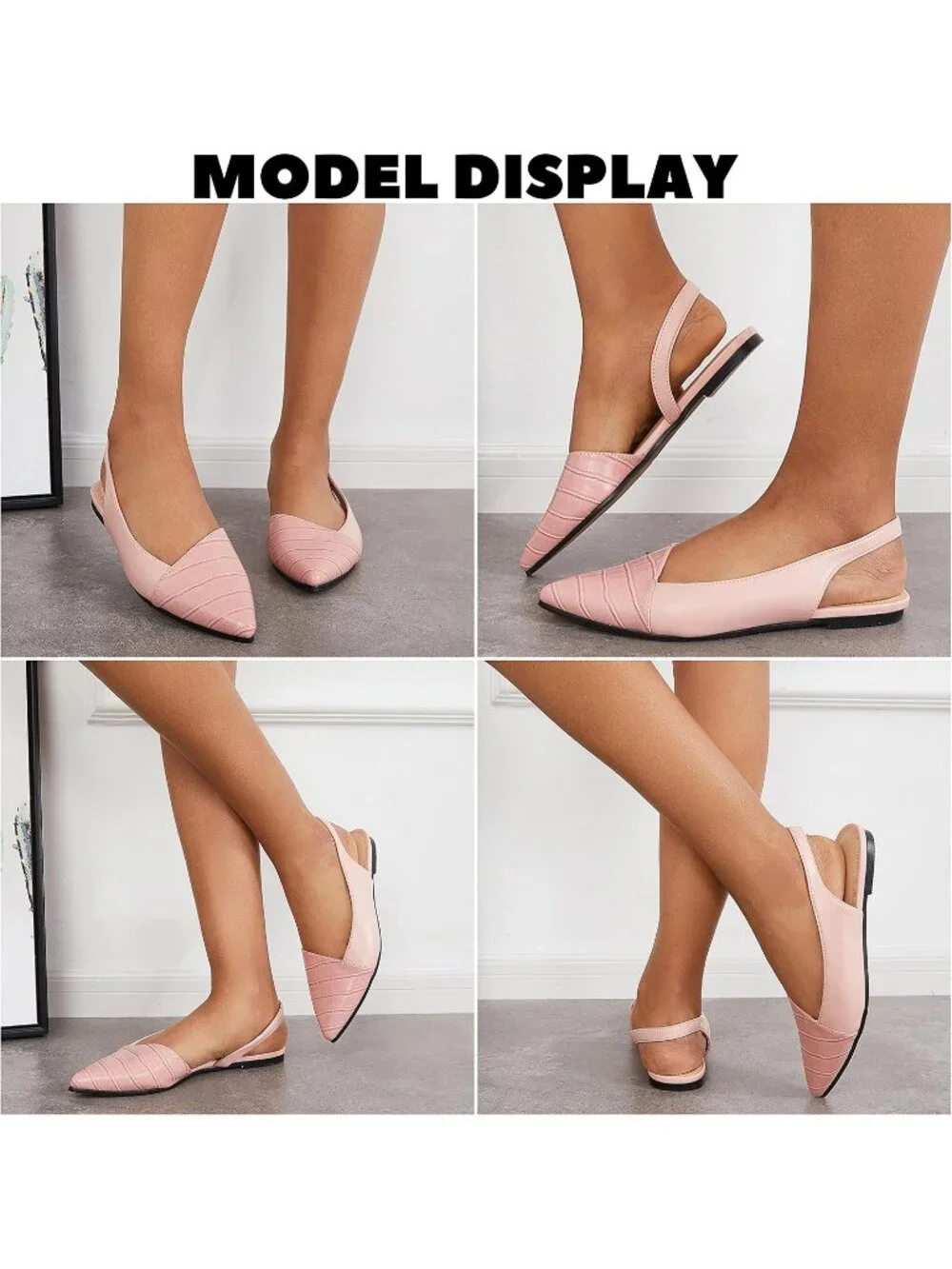 Women's Pink1 Closed Pointed Toe Flats Slip on Cutout Animal Print Mules Sandals